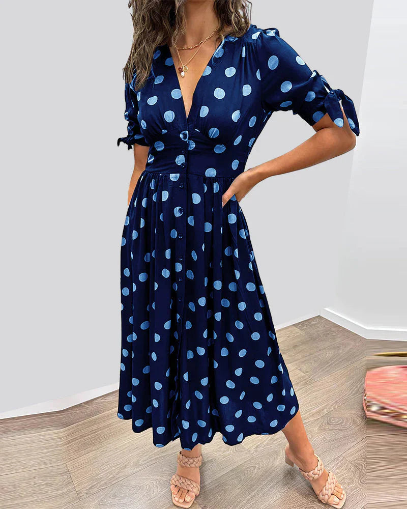 Scarlett - polka dot dress with deep V neckline