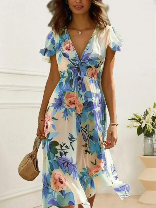 Olivia - short sleeve maxi dress with romantic floral print