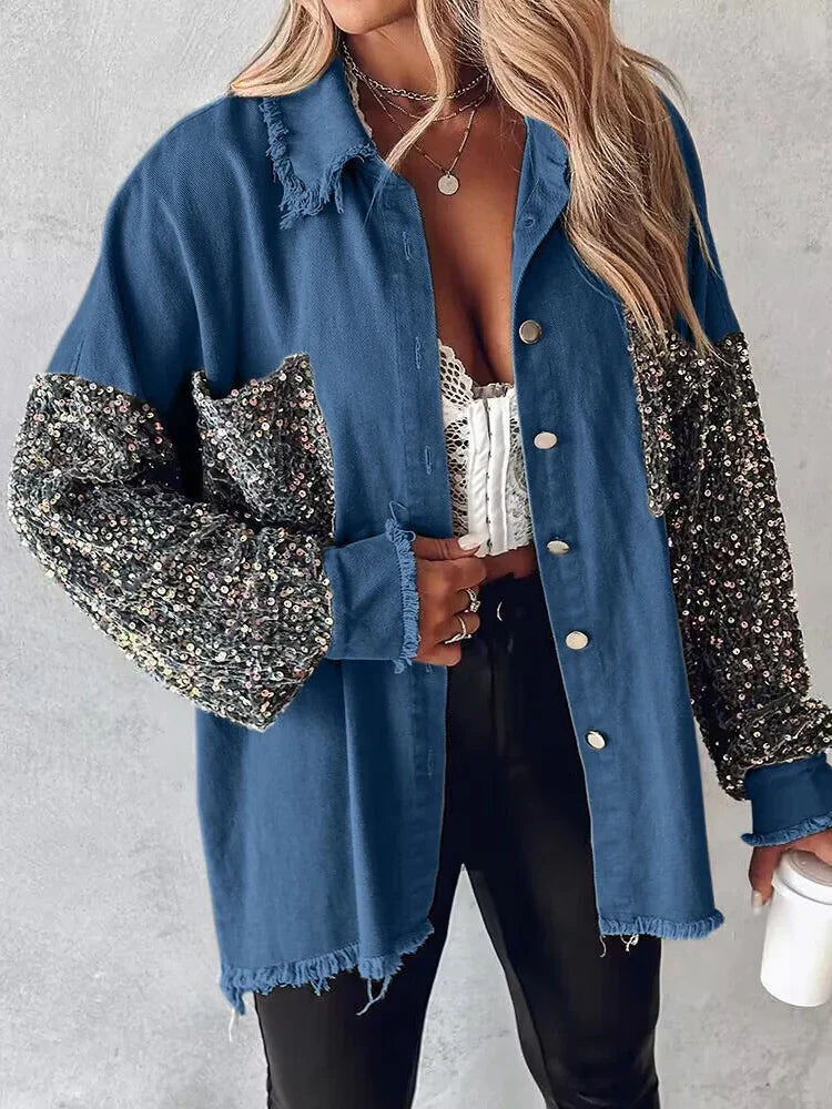 Aadhya denim jacket with contrast sequins