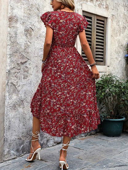 Lily – floral dress with v-neck and elegant ruffle sleeves