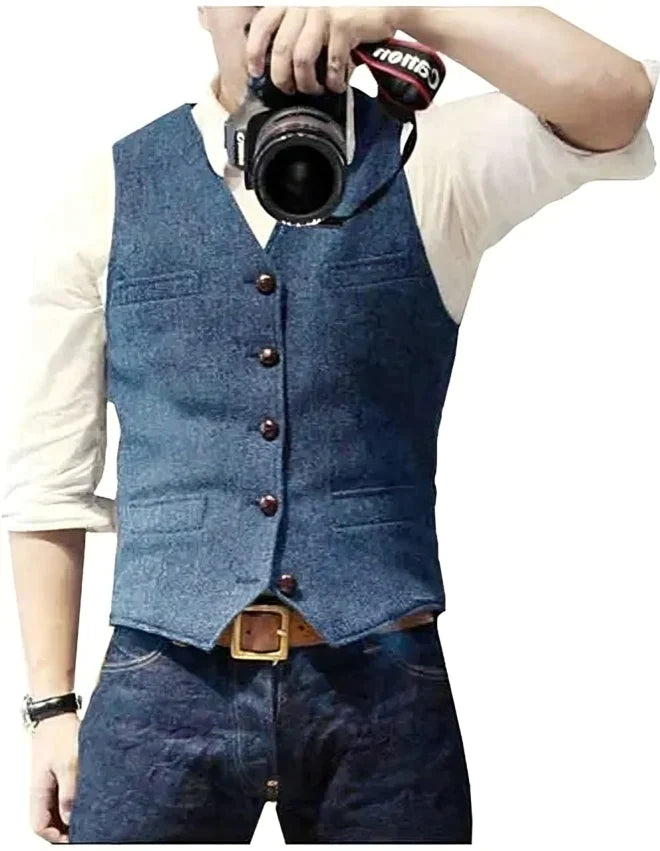 Men's v-neck denim blazer vest