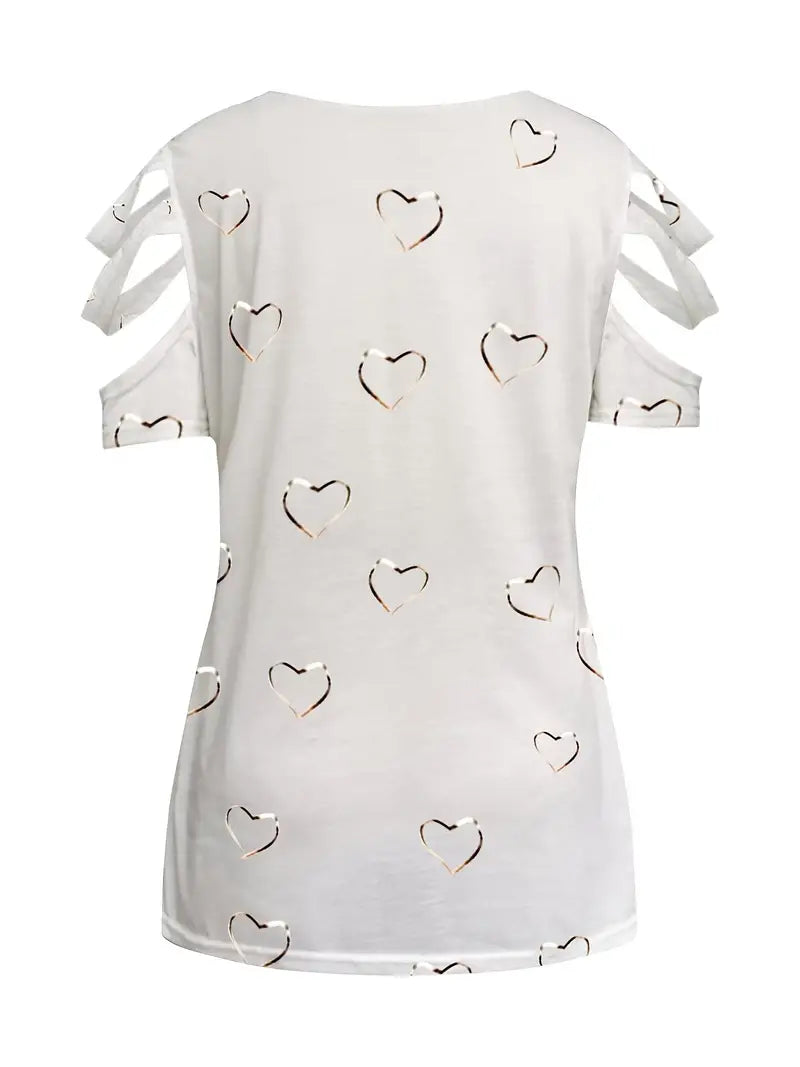 Isolde - short sleeve t-shirt with heart print and v-neck