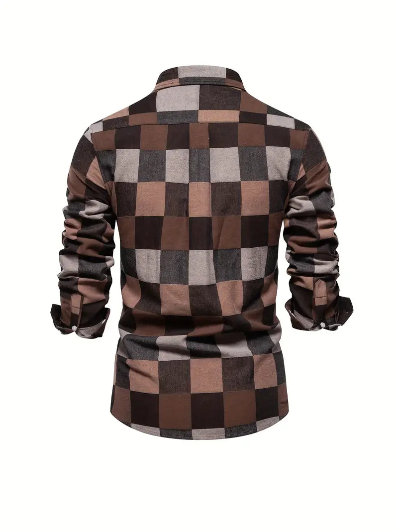 John color block long sleeve button down shirt for men