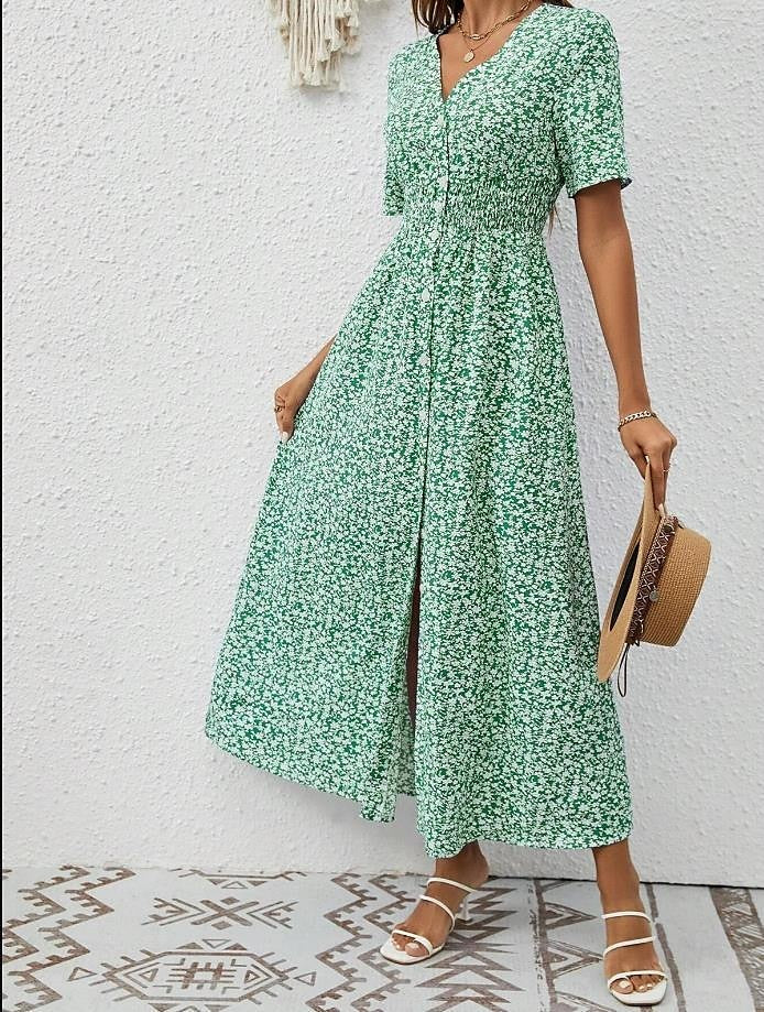 Grace – airy maxi dress with short sleeves and v-neck