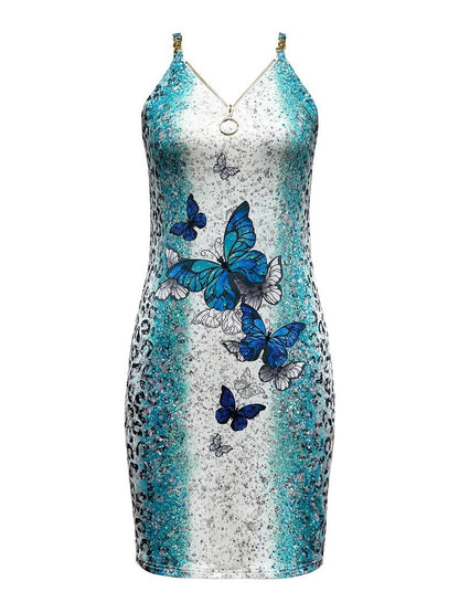 Mia - butterfly print cami dress with zip fastening