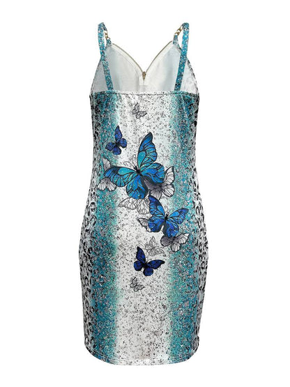 Mia - butterfly print cami dress with zip fastening