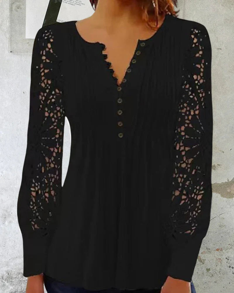 Hamida - elegant v-neck top with long sleeves and lace