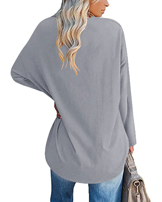 Plain women's blouse with long sleeves and v-neck