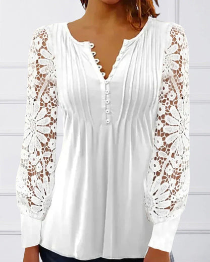 Hamida - elegant v-neck top with long sleeves and lace