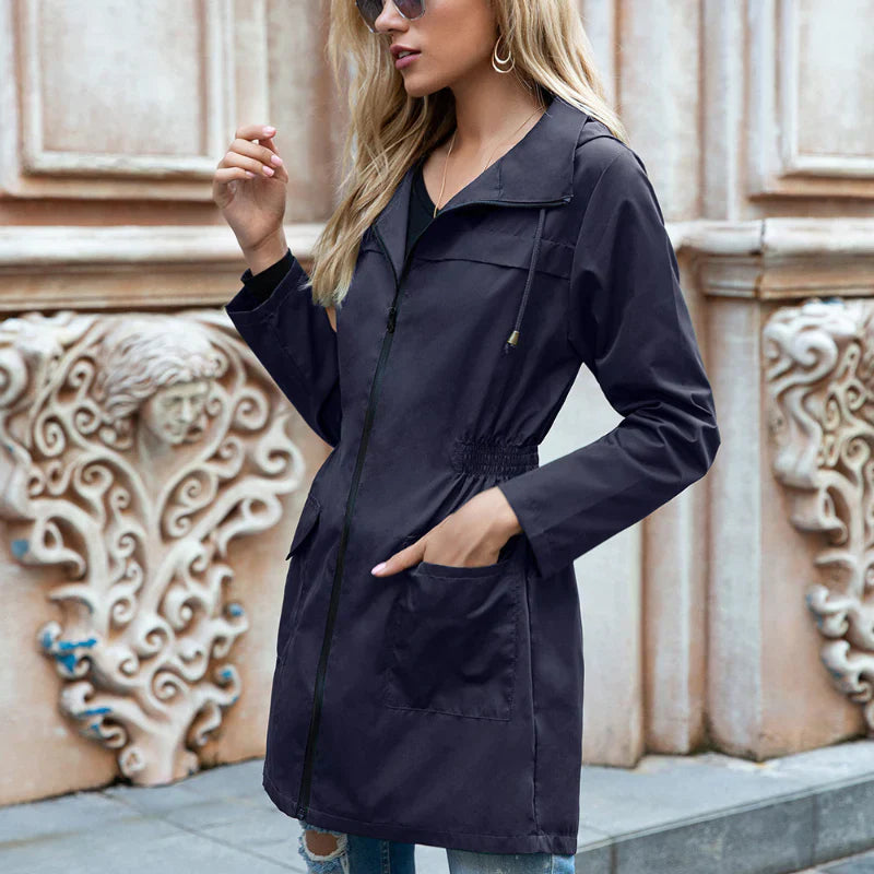 Bella - lightweight long raincoat with hood for women