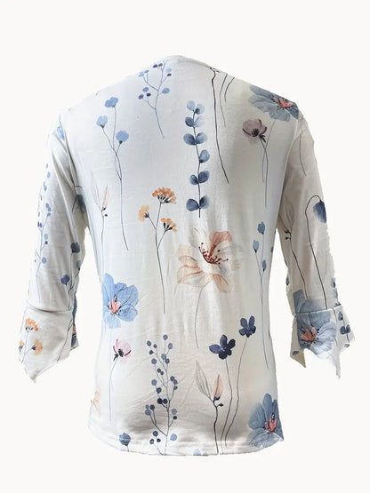 Fiorella – floral print top with buttons and flared sleeves