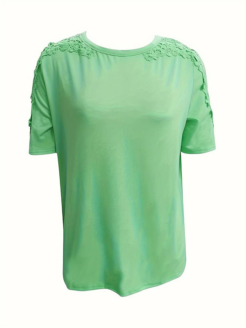 Emily – solid color crew neck t-shirt with lace seam