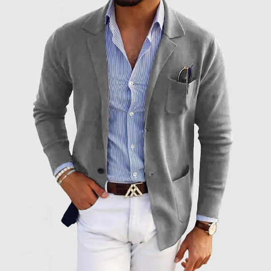 Benno - men's cardigan with casual buttons, pockets and lapel collar, solid color, long sleeves