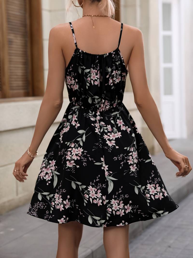 Sophia – sleeveless dress with floral spaghetti straps