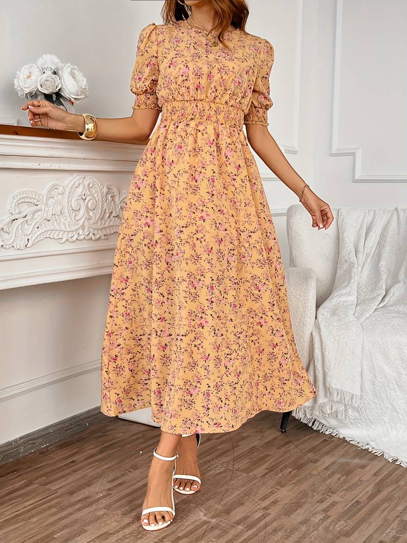 Amelia – dress with round neck and floral print for spring and summer