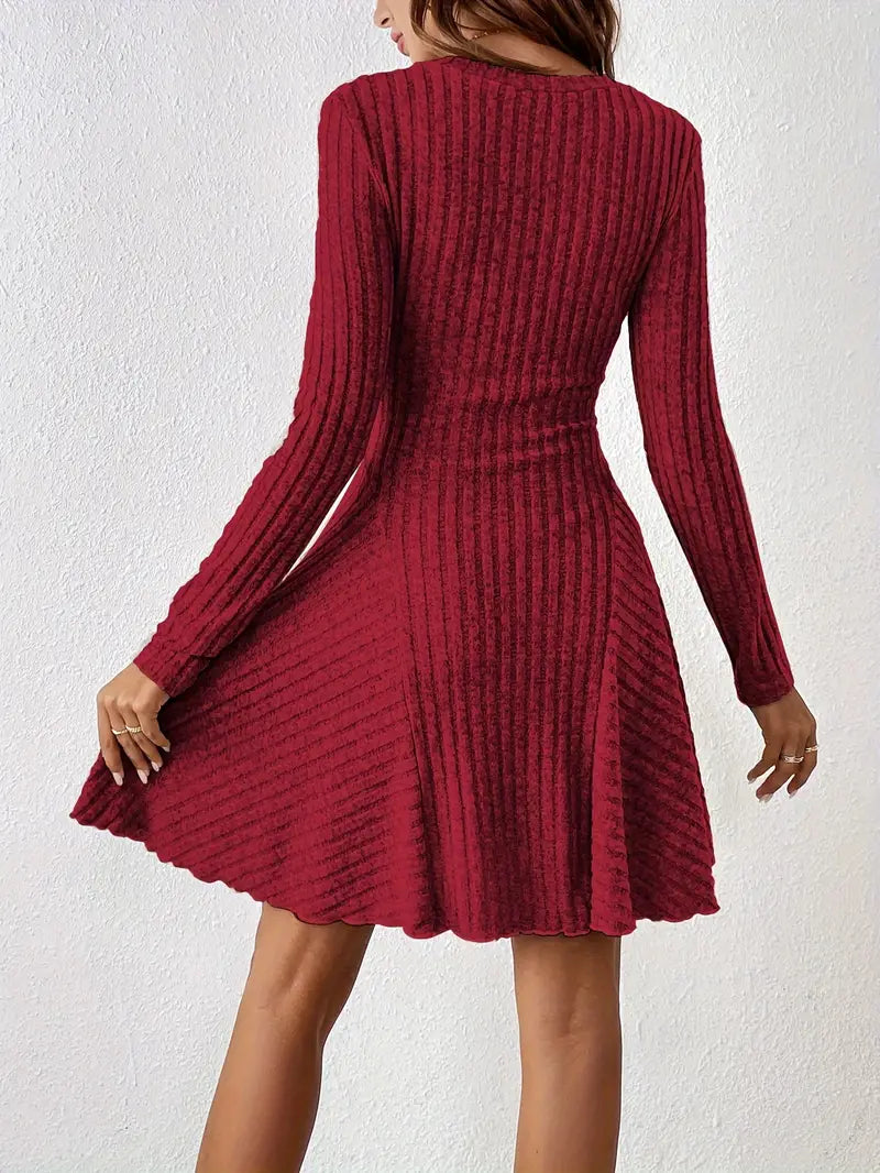 Sophia casual long sleeve ribbed a-line dress