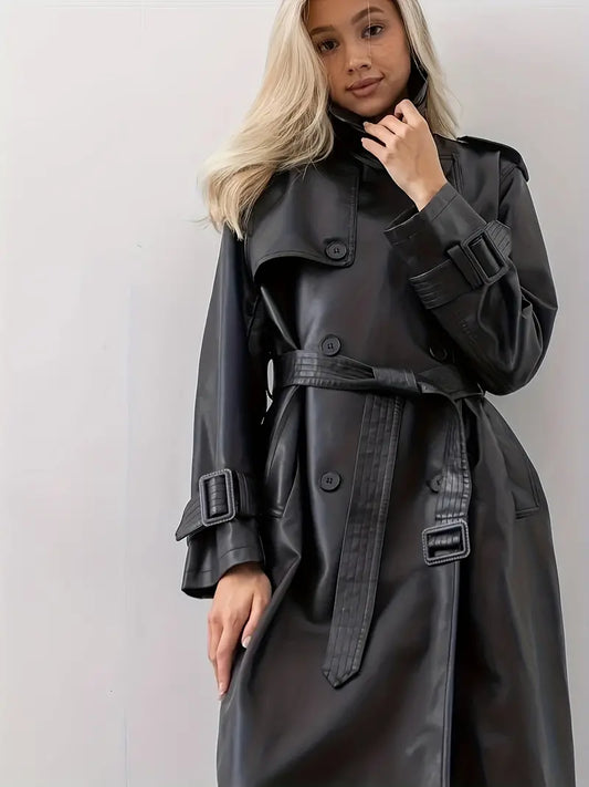 Winona - trench coat leather jacket with belt