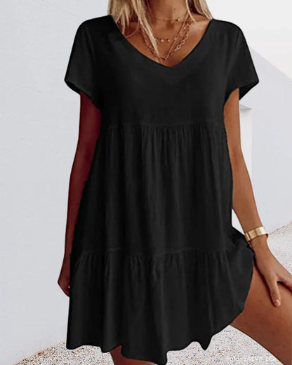 Isis - casual cotton blend dress with short sleeves and ruffle details