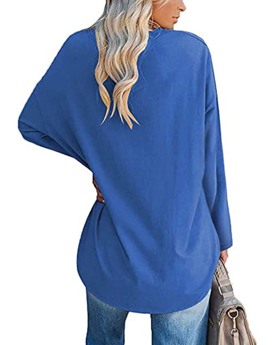 Plain women's blouse with long sleeves and v-neck