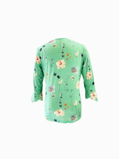 Fiorella – floral print top with buttons and flared sleeves