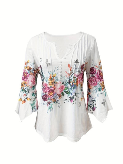 Isabella - notched neck blouse in floral print