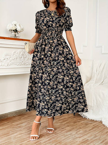 Amelia – dress with round neck and floral print for spring and summer