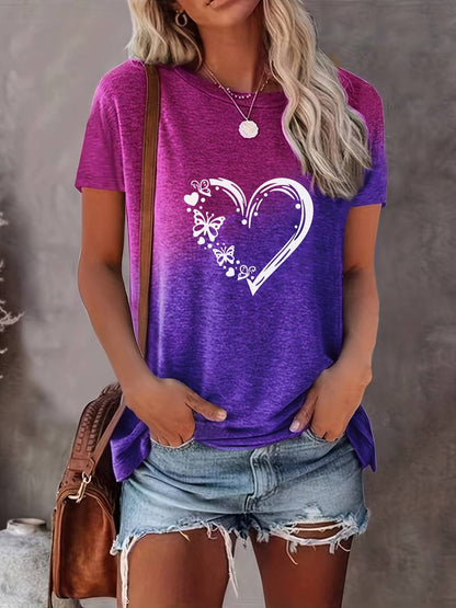 Ava – t-shirt with butterfly heart print and crew neck