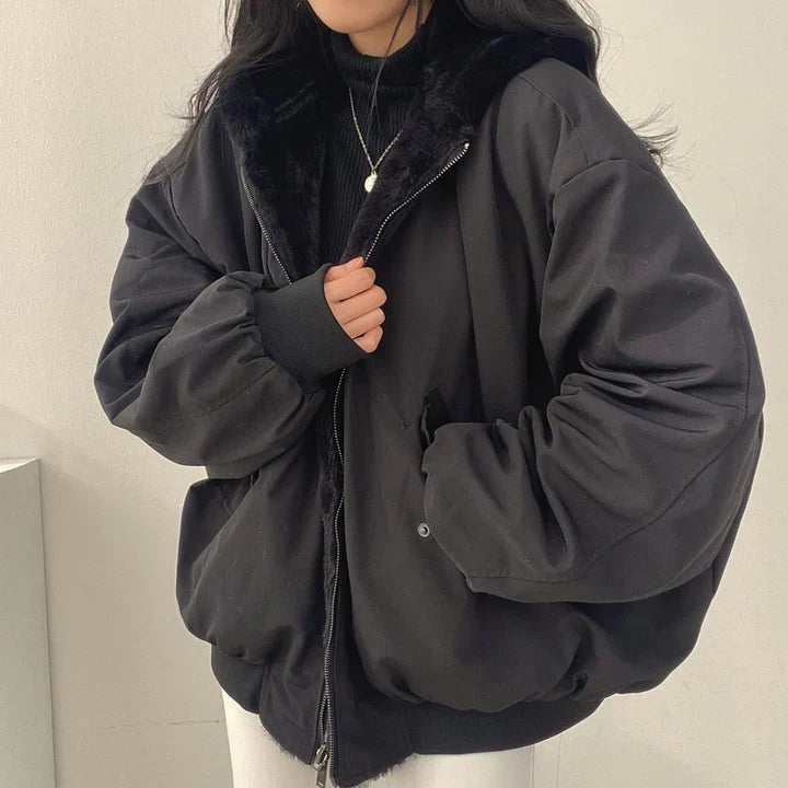 Kristin - thick parka hooded jacket with zipper closure