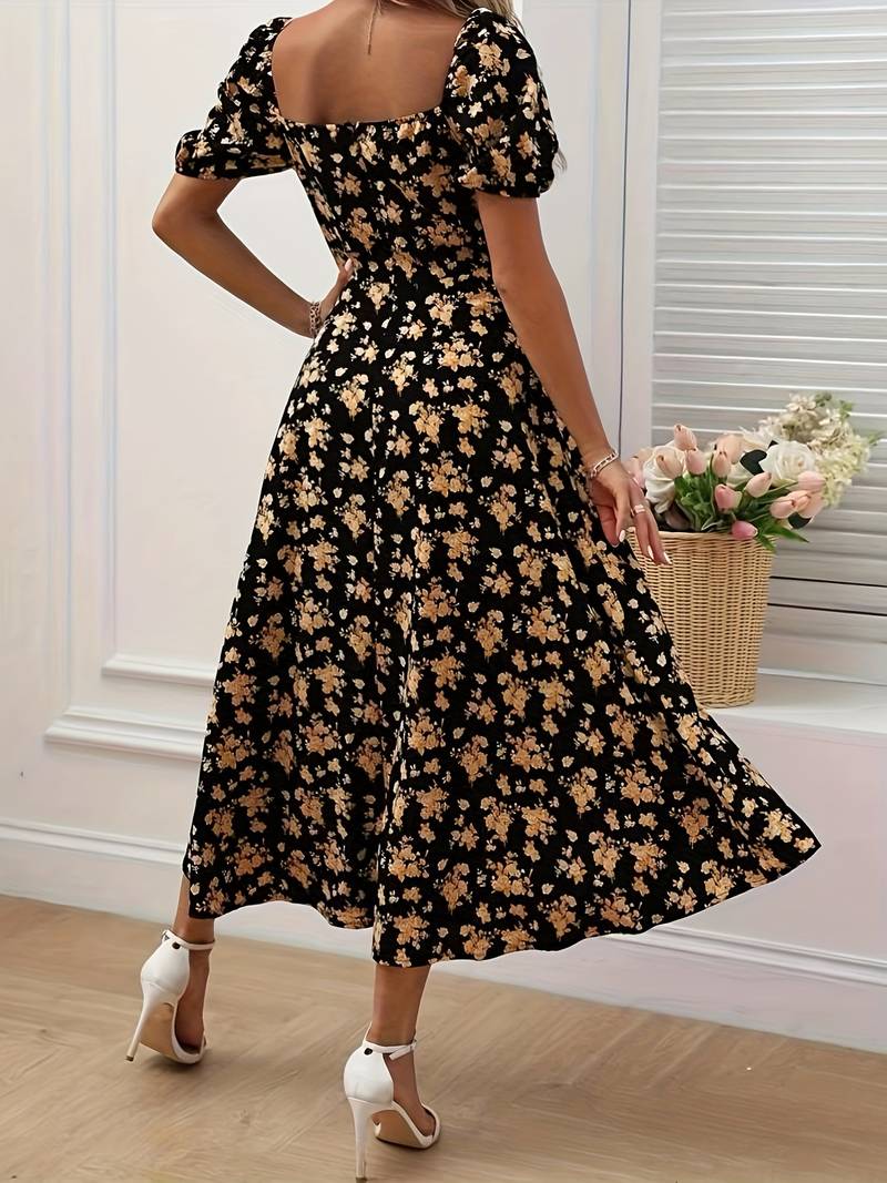 Ava split hem floral a-line dress for spring