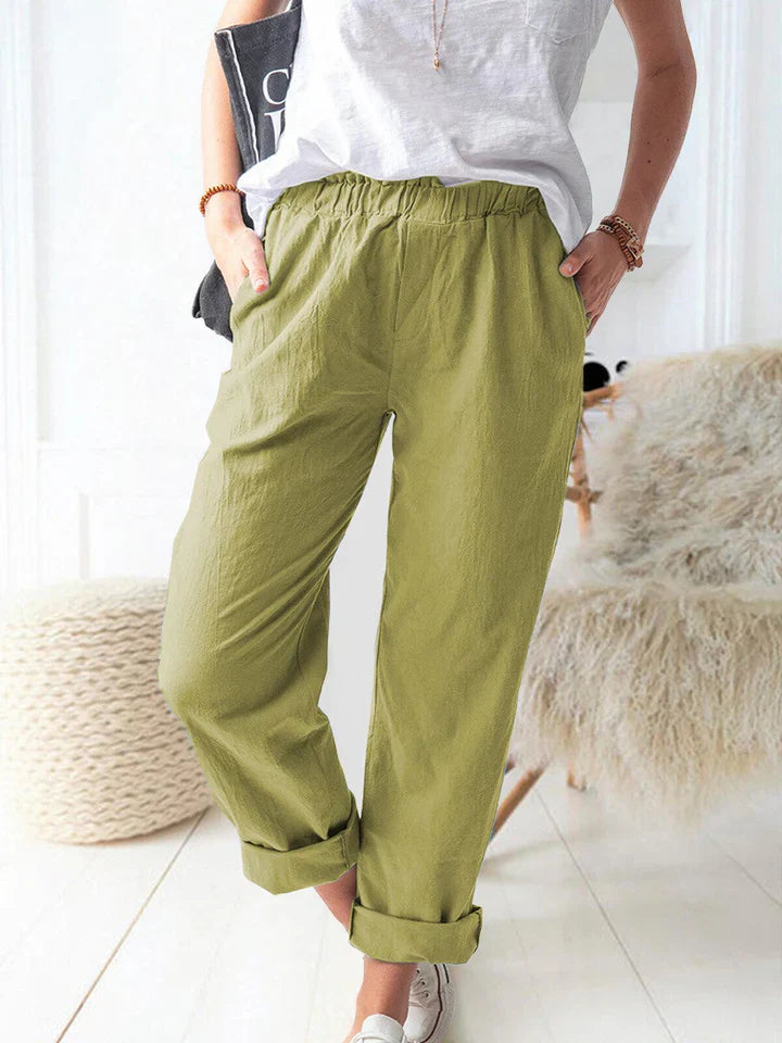 Casual linen trousers with elastic band - comfortable & stylish