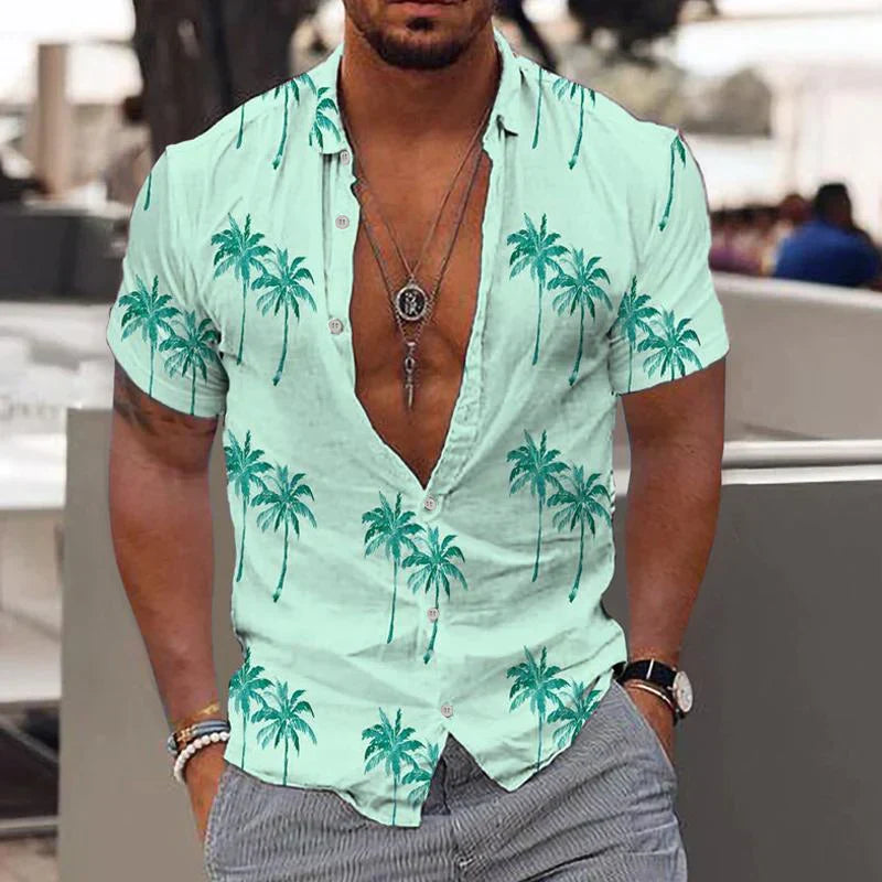 Lugos - men's linen shirt with palm tree pattern