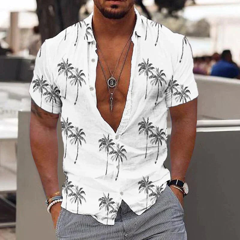 Lugos - men's linen shirt with palm tree pattern