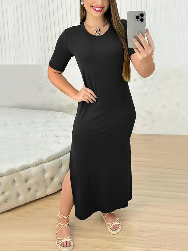 Quinn - casual side slit loose maxi dress