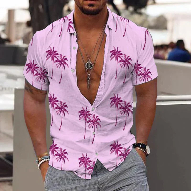 Lugos - men's linen shirt with palm tree pattern