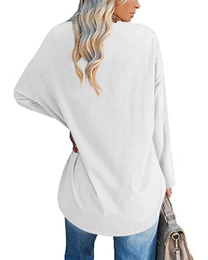 Plain women's blouse with long sleeves and v-neck