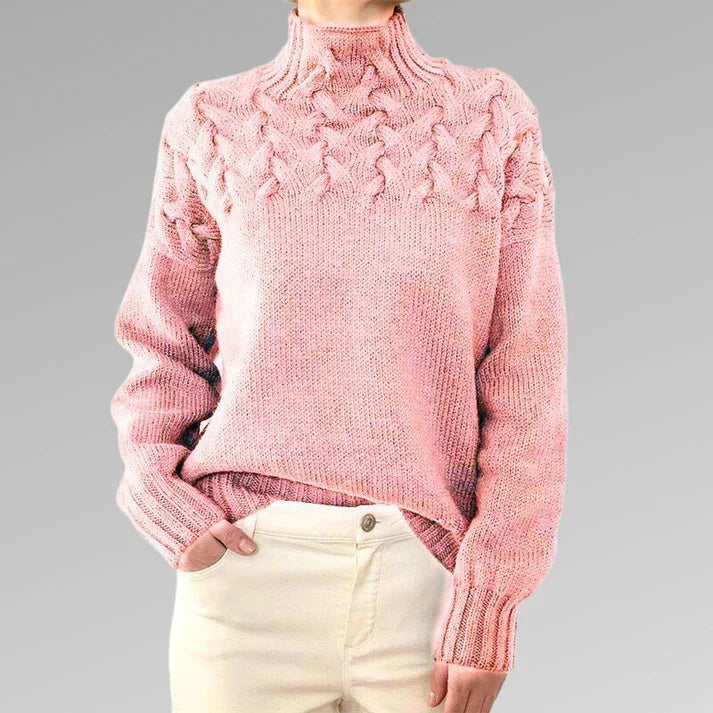 Jumper with elegant and warm turtleneck, cross-stitch design, unisex