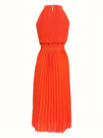 Camila – elegant x-summer midi dress with a round neckline and gathered waist