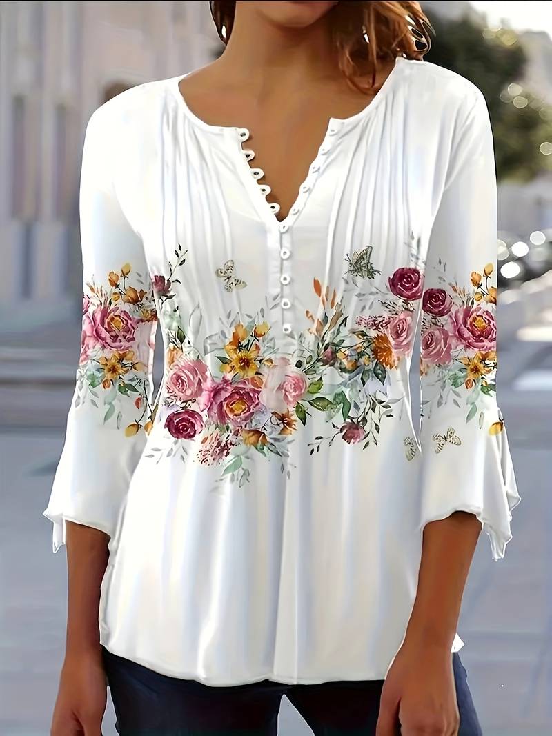 Isabella - notched neck blouse in floral print