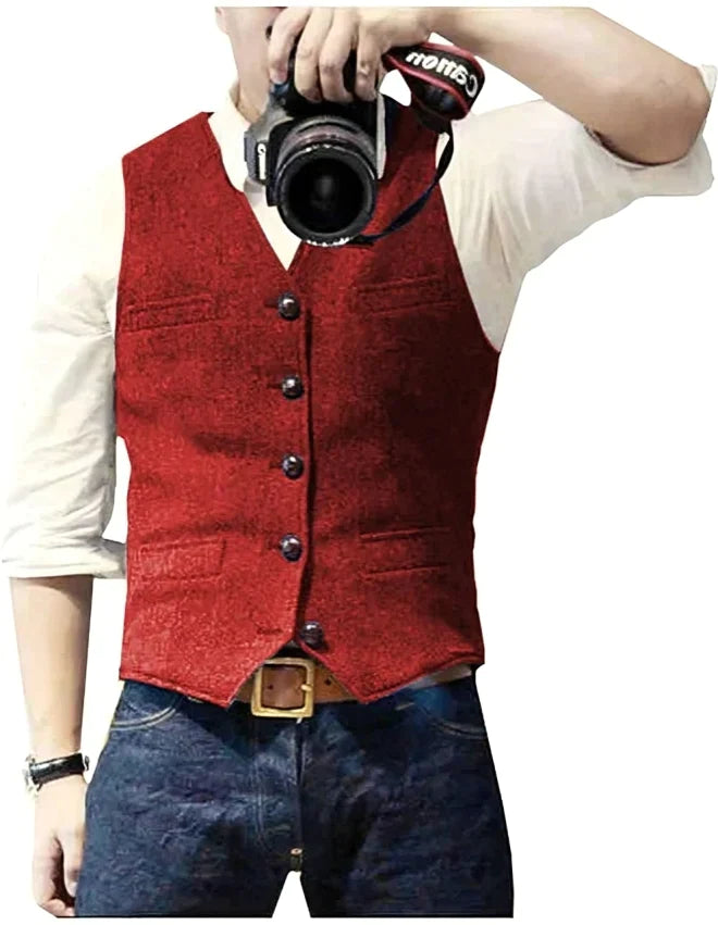 Men's v-neck denim blazer vest