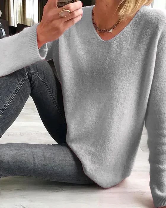 Simple solid color long sleeve sweater