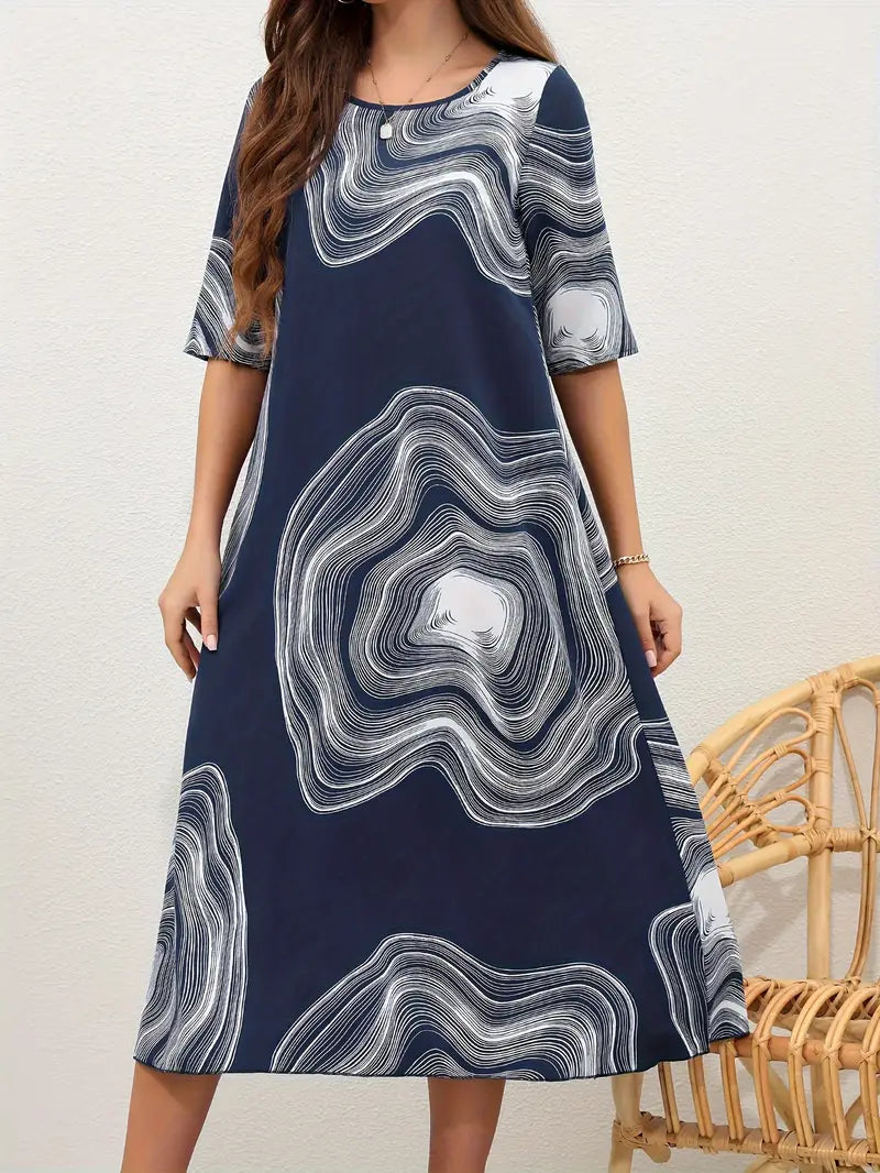 Nora loose maxi dress with graphic print and crew neck