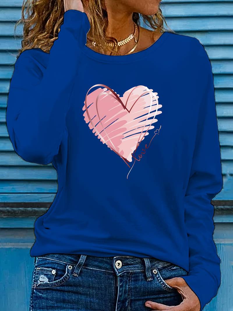 Emma long sleeve t-shirt with heart and love print and crew neck