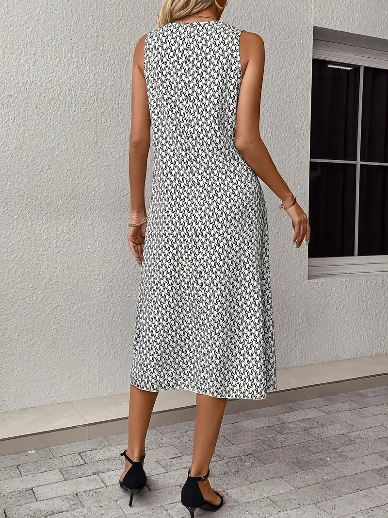 Olivia – midi dress with a round neckline and an all-over print