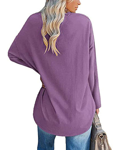 Plain women's blouse with long sleeves and v-neck