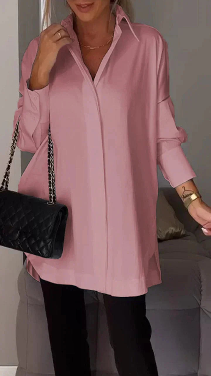 Elegant oversize shirt blouse with rolled sleeves