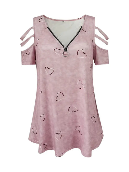 Isolde - short sleeve t-shirt with heart print and v-neck