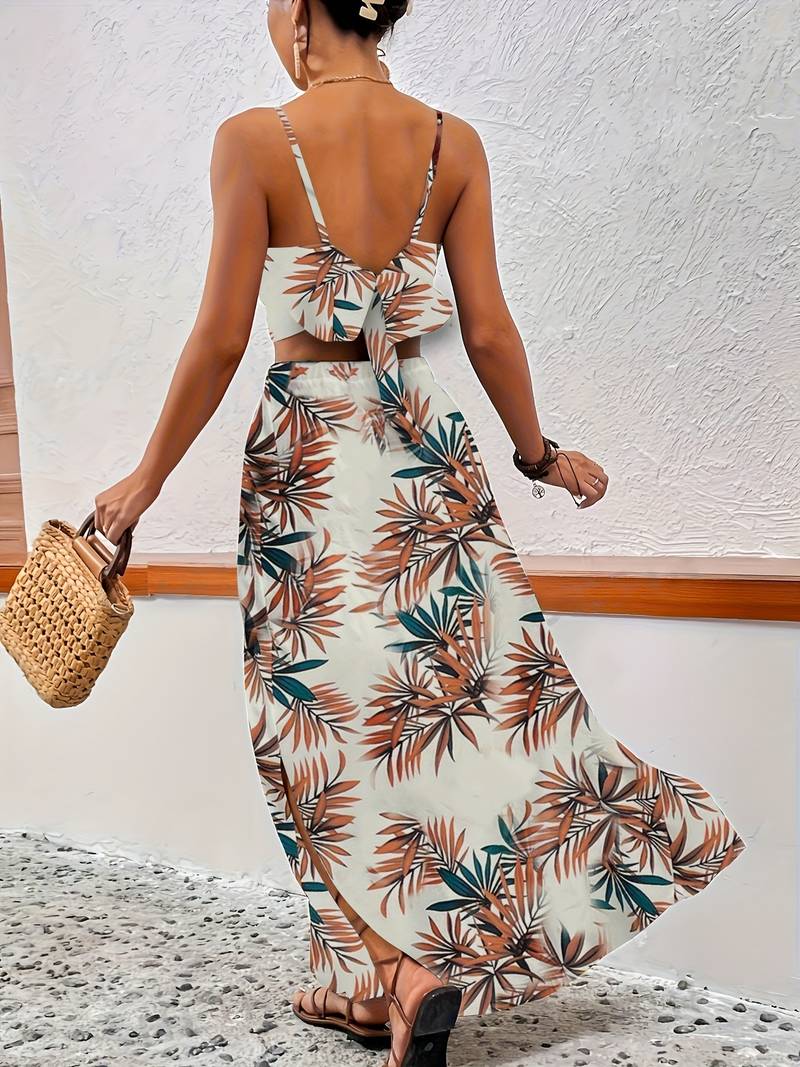 Elizabeth - leaf print skirt and crop top set