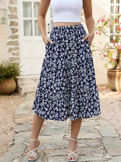 Remmi - floral print flared skirt with pockets