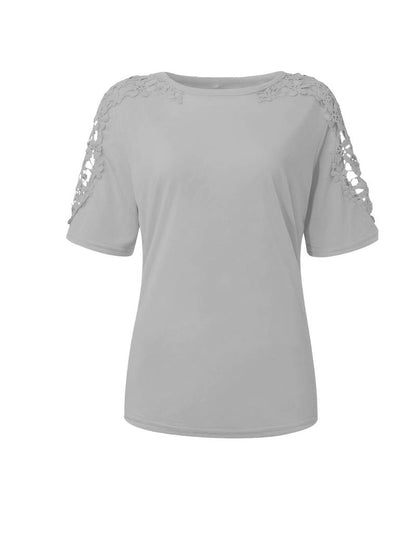 Emily – solid color crew neck t-shirt with lace seam