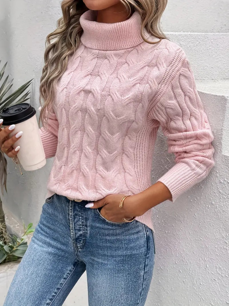 Mila cable knit turtleneck sweater for women